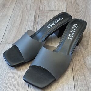 Journee Collection Gray Wide-Band Slide Mule with Low Block Heel
